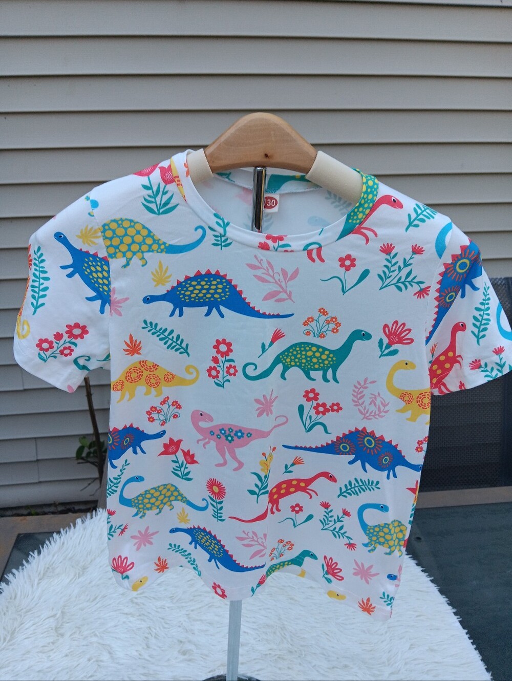 Kids White Dinosaur Print Tee - Multicolor Dino Top(its New Whithout Ticket)